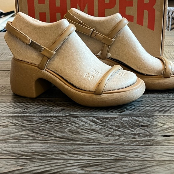 Camper Thelma Tan Sandals with Chunky Heel and Ankle Strap brown sz 37 - Picture 6 of 11